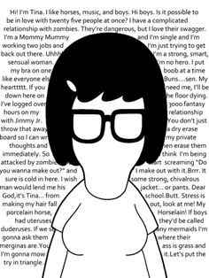 a paper cutout of a woman with glasses on her face and text in the background