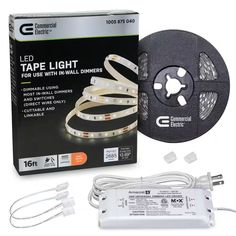 led tape light kit with cables and charger for use in wall lights, white