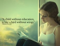 a woman sitting on a window sill reading a book with an inspirational quote above her