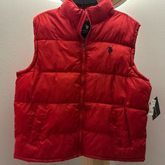 Brand New Polo Vest, Xl , Classic Red Sleeveless Outerwear, Casual Red Vest With Pockets, Red Vest Men, Affordable Red Sleeveless Vest, Cheap Red Men's Vest, Barbour Vest, Red Cotton Sports Vest, Patagonia Nano Puff Vest, Employee Uniform