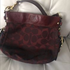 Coach Zoe Hobo Burgundy Signature Canvas Large Purse Handbag Shoulder Bag 12674 Large Purse, Bags Coach, Signature Canvas, Hanging Bag, Coach Bags, Purses And Handbags, Messenger Bag, Satchel, Bag Lady