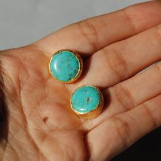 Turquoise Earrings with small round blue blue turquoise | Etsy Blue Hammered Jewelry As Gift, Blue Hammered Earrings For Gift, Blue Hammered Jewelry As A Gift, Blue Hammered Jewelry For Gift, Turquoise Round Gold-plated Jewelry, Turquoise Gold-plated Round Jewelry, Turquoise Gold-plated Earrings For Gifts, Turquoise Hammered Earrings For Gift, Huge Rings