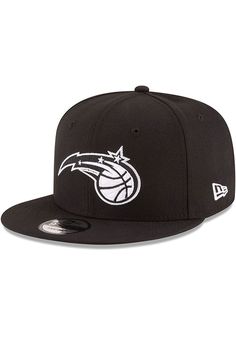 Wear your Magic style with pride in this Orlando Magic New Era Black 9FIFTY Snapback Hat! This Orlando Snapback Hat features a front embroidered team logo on a structured polyester crown with adjustable snap closure and flat visor. Go Magic! Team logo embroidered on the front, New Era flag embroidered on the left side, Plastic snap closure to dial in the perfect fit, Structured crown, Polyester woven material, Flat visor, Polyester, Wipe clean with cloth or cleaning kit, Imported Black Adjustable Snapback Hat For Sports Fans, Adjustable Black Snapback Hat For Sports Fans, Adjustable Black Snapback Sports Fan Hat, Black Snapback Hat For Fan Gear With Visor, Black Snapback Hat With Visor For Fans, Collegiate Black Adjustable Fitted Hat, Throwback Black Snapback Hat, Black Game Day Hats With Team Logo, Black Hats With Team Logo For Game Day