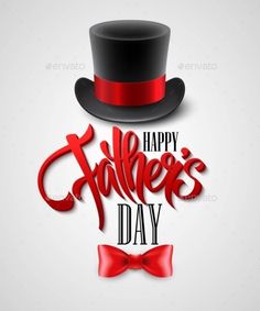 happy father's day greeting card with hat and bow tie on grey background - miscellaneous objects