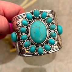 Southwestern Boho Turquoise Blue Silvertone Bohemian Turquoise Nickel-free Cuff Bracelet, Southwestern Blue Nickel-free Cuff Bracelet, Southwestern Style Blue Nickel-free Cuff Bracelet, Southwestern Style Nickel Free Blue Cuff Bracelet, Chunky Gold Bracelet, Pearl Bangle Bracelet, Turquoise Fashion, Boho Turquoise, Southwestern Boho