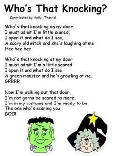 an image of a cartoon character's poem with the words who's that knocking?