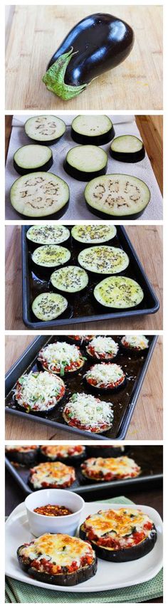 the process of making zucchini pizzas is shown