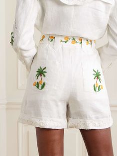 Summer Linen Bottoms With Floral Embroidery, Casual Linen Bottoms With Floral Embroidery, Embroidered Relaxed Fit Bottoms For Summer, Floral Embroidered Bottoms For Summer Vacation, Floral Embroidery Bottoms For Summer Vacation, Floral Embroidery Shorts For Summer Vacation, Summer Vacation Bottoms With Floral Embroidery, Summer Floral Embroidered Shorts For Vacation, Embroidered Summer Vacation Bottoms