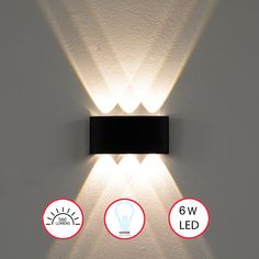 a wall light with three different types of lights on the front and back of it