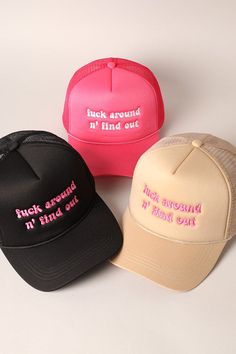 F Around n' Find Out Cap Cheap Fun Trucker Hat With Letter Print, Cheap Snapback Hat With Letter Print, Pink Cowgirl, Boutique Items, Belt Jewelry, Hat Design, Denim Outerwear, Intricate Embroidery, Cowgirl Hats