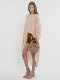 Chloé Fluid Tunic Dress In Silk Georgette | Chloé US Chloé Bag, Dress Outer, Small Bracelets, Gathered Sleeves, Boot Pumps, Leather Gifts, Skirt Suit, Small Leather Goods, Blouse Dress