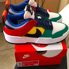 Authentic Women’s Nike Dunk Low Disrupt Multicolor New In Box Sz 6.5. All Sales Final. Multicolor Nike Skate Shoes, Red Low-top Sneakers With Color Block, Red Color Block Low-top Sneakers, Nike Jordans Women, Low Disrupt, Leopard Nikes, Nike Dunk Low Disrupt, Nike Golf Shoes, Nike Air Max Excee