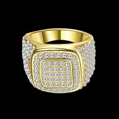 Iced Out Square Pave Ring. 18k Gold Plated With Cz’s. New In Box. Gold Diamond Ring With Iced Out Detail, Gold Iced Out Diamond Ring, Iced Out Gold Diamond Ring, Luxury Gold Iced Out Rings, Formal Gold Iced Out Rings, Elegant Iced Out Diamond Ring For Formal Occasions, Elegant Gold Iced Out Ring, Iced Out Rings Fine Jewelry For Gift, Elegant Gold Iced Out Diamond Ring