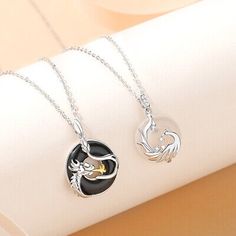 Premium Dragon and Phoenix Peace Buckle Couple Pure Silver Necklace, Fashion Jewelry Couple Jewelry Aesthetic, Couples Necklace, Phoenix Jewelry, Couple Things, Purple Jade, Dragon Necklace, Couple Ring, Couple Necklaces, Couple Jewelry