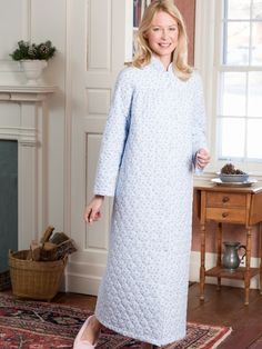 Women's Double-Quilted Long Cotton Flannel Robe Cozy Winter Robe For Overnight, Cozy Winter Overnight Robe, Cozy Winter Robe For Daywear, Cozy White Robe For Winter, Cozy White Winter Robe, Cozy Winter Home Robe, Cozy Winter Bedtime Robe, Flannel Robe, Flannel Bedding