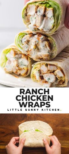 the chicken wraps are stacked on top of each other