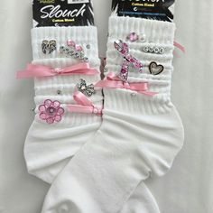 Custom Charm Socks - Made Just for You! Design your own pair of custom charm socks! Whether it's for a birthday, special event, or just because, these socks are the perfect way to add a unique and personal touch to any outfit. Here's how it works: 1. Choose your sock color and size. 2. Request a specific theme (ex: sports team, favorite character, seasonal/holiday, birthday, etc) 3. Provide any additional details that you want included (names, phrases, wording) 4. We'll handcraft your custom socks with care and attention to detail. Details: Socks are made from soft, breathable fabric for all-day comfort. Charms are securely attached for durability. Available in a variety of colors and sizes. All socks are unique. No 2 pairs are alike.  These personalized socks are perfect for the girlies w Charm Socks, Personalized Socks, Birthday Special, Custom Socks, Securely Attached, Custom Theme, Custom Charms, Jacksonville Fl, Holiday Birthday