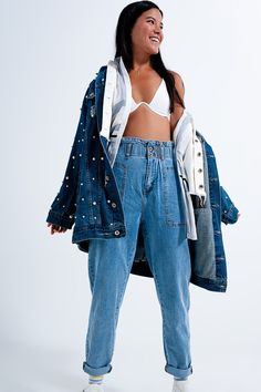 Q2 Paperbag waist Mom jeans in mid blue Paperbag Jeans, Bodycon Tops, Types Of Jeans, Balloon Sleeve Top, Jeans Mom, How To Hem Pants, High Rise Mom Jeans, Online Fashion Boutique, Fit Mom