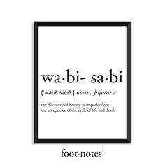 a black and white poster with the words wabi - sabi in different languages