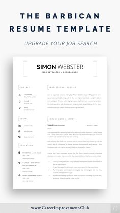 Great CV Example for technical professionals.  White document on a grey background with blue headline and footer text.  Link to Career Improvement Club Modern Cv, Perfect Resume