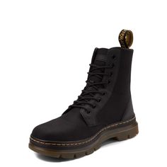 Dr. Martens Combs Boot - Black | Journeys Streetwear Lace-up Combat Boots, Sporty Lace-up Boots With Reinforced Toe, Streetwear Lace-up Combat Boots With Laces, Casual Synthetic Lace-up Boots For Streetwear, Lace-up Boots With Rubber Toe Cap For Streetwear, Sporty Synthetic Boots With Laces, Streetwear Lace-up Combat Boots With Rubber Sole, Lace-up Combat Boots With Rubber Sole For Streetwear, Urban Black Lace-up Combat Boots