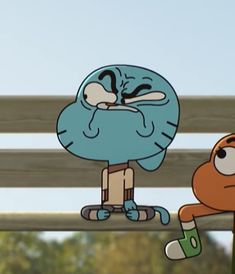 an animated image of a person on a skateboard next to a cartoon character that appears to be frowning