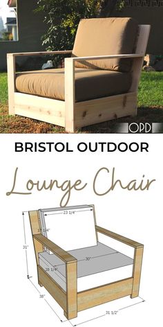 an outdoor lounge chair made out of wood with the text, bristol outdoor lounge chair