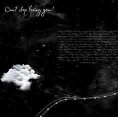 a black and white photo with some clouds in the sky, stars and words on it