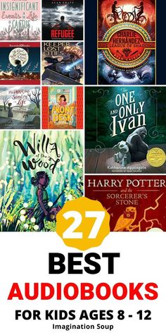 the best audio books for kids ages 8 - 12, including harry potter and hermilan