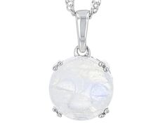 10mm Carved Rainbow Moonstone Rhodium Over Sterling Silver Pendant With Chain. Measures approximately 0.67"L x 0.39"W. 3mm bail. Lobster claw clasp with a 2" extender. Formal Moon Phase Sterling Silver Jewelry, White Gold Moon-shaped Jewelry For Formal Occasions, Formal White Gold Moon-shaped Jewelry, Formal White Gold Moon Shaped Jewelry, Moon-shaped Moonstone Jewelry In White Gold, White Gold Moon-shaped Moonstone Jewelry, White Round Cut Birthstone Jewelry, Silver Jewelry With Moon Charm For Formal Occasions, Formal Silver Jewelry With Moon Charm