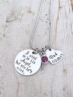 Loss of a Dad Sympathy Jewelry Gifts Loss of a Parent Memorial Pendant Jewelry For Father's Day, Meaningful Hand Stamped Necklaces For Memorial, Meaningful Hand-stamped Necklaces For Memorials, Memorial Charms Necklaces For Valentine's Day, Hand Stamped Necklaces For Father's Day Memorial, Valentine's Day Memorial Hand Stamped Necklace, Personalized Spiritual Necklaces For Remembrance, Stamped Pendant Necklace For Commemoration, Personalized Necklace For Mother's Day Remembrance