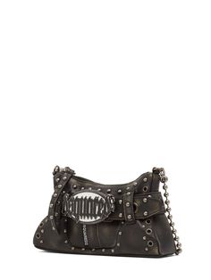 Height: 12cm Width: 23cm Depth: 4.5cm. Strap drop: 22cm. Detachable leather strap. Top zip closure. Metal logo detail. Studded details. Decorative metal chain detail Versace Brand, Ski Accessories, Decorative Metal, Strap Top, Sports Accessories, Flat Espadrilles, Metal Logo, Swim Accessories, Heeled Loafers