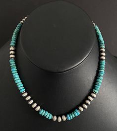 Sterling Silver Blue Turquoise W Pearls Bead Necklace. 16 inch Best Offers Accepted! Turquoise Necklace With Spacer And Round Beads, Blue Turquoise Necklace With Spacer Beads, Southwestern Blue Turquoise Necklace With Spacer Beads, Handmade Blue Turquoise Rondelle Necklace, Blue Turquoise, Silver Blue, Bead Necklace, Turquoise Blue, Sterling Silber