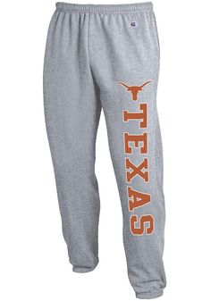 Get cozy in these Texas Longhorns Grey Banded Bottom Sweatpants! Whether you're relaxing watching the game or just out running errands, these Texas Sweats are the perfect way to show your Longhorns spirit in comfort and style. These Texas Longhorns Sweatpants also feature a screen print team logo with Texas down leg. 31" Inseam, Side pockets, Inside quickcord at waistband, Covered elastic ankle, Double needle reinforced seams, 50% cotton / 50% polyester 8.5 oz Brushed Back Fleece, Champion Eco C Cotton Bottoms With Letter Print For Sports Season, Casual Pants For Sports Season Events, Team Spirit Cotton Bottoms For Sports Events, Cotton Sports Bottoms With Team Spirit Style, Sporty Cotton Bottoms For Game Day, Cotton Bottoms For Sports Season Events, Cotton Bottoms For Sports Events, Casual Cotton Bottoms For Sports Events, Casual Bottoms With Elastic Waistband For Sports