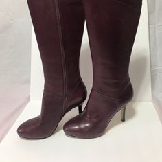 Very Comfortable “4” Heel. Stylish, It’s A Must Have Piece. Burgundy Color. Worn Once , In Good Condition Besides The Scratch On The Right Heel Purple Formal Boots For Fall, Elegant Burgundy Closed Toe Boots, Formal Purple Boots, Elegant Fitted Purple Boots, Burgundy Color, Shoes Heels Boots, Shoes Boots, Color Purple, Shoes Women Heels