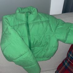 Brand New, Never Worn! Super Stylish And Warm!! Chic Long Sleeve Puffer Jacket For Spring, Trendy Green Outerwear, Chic Solid Puffer Jacket For Spring, Chic Solid Color Puffer Jacket For Spring, Chic Solid Color Spring Puffer Jacket, Green Spring Puffer Outerwear, Trendy Spring Puffer Jacket For Work, Green Fitted Casual Puffer Jacket, Trendy Green Spring Outerwear