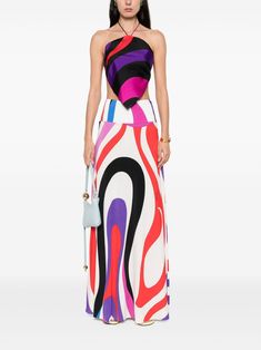 PUCCI Marmo-print Long Skirt - Farfetch Multicolor Evening Skirt For Summer, Multicolor Long Skirt For Evening, Summer Evening Multicolor Skirt, Chic Multicolor Maxi Dress, White Printed Long Skirt, Chic Multicolor Printed Skirt, Chic Multicolor Maxi Skirt For Party, Chic Multicolor Maxi Skirt, Bohemian Wedding Guest