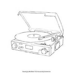 a drawing of a turntable with the lid open to show it's contents