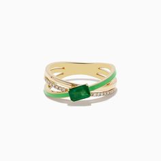 Effy Brasilica 14K Yellow Gold Emerald and Diamond Crossover Ring Diamond Crossover Ring, Crossover Diamond Ring, Crossover Ring, Gem Diamonds, Effy Jewelry, Colored Gems, Diamond Shop, Pendant Rings, Precious Gems