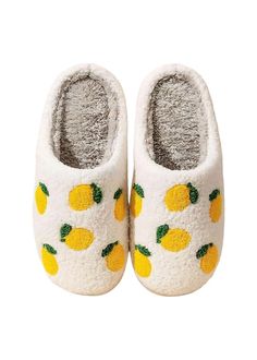 Fuzzy lemon slippers for homewear Winter Heels, Lemon Patterns, Winter Slippers, Fuzzy Slippers, Warm Slippers, Cute Fruit, Slippers Cozy, Fruit Pattern, House Shoes