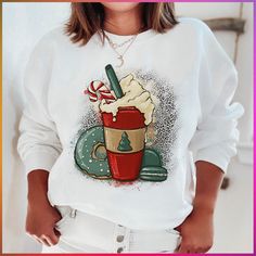 "Peppermint Mocha Sweatshirt" 🍑 Sold by: PeachySunday.com #fashion #dailyparenting #dailymotherhood Faith Tees, Peppermint Mocha, Fall Tee, Mom Tees, Halloween Tees, Cozy Sweatshirts, Tshirt Design, Christmas Tees, Fitted Sweater