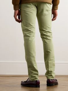 Incotex works with specialist mills across Italy to create its premium fabrics. Designed for transitional weather, these trousers are cut from a soft cotton-blend and have a notched waistband for a comfortable fit. Fitted Green Pants With Five Pockets, Cotton Bottoms With Standard Cut Leg For Workwear, Green Chino Cotton Twill Pants With Pockets, Green Chino Cotton Twill Bottoms With Pockets, Cotton Chinos For Workwear With Standard Cut Leg, Cotton Chinos For Workwear, Standard Cut Cotton Chinos For Work, Stretch Cotton Work Pants With Straight Hem, Fitted Cotton Work Pants With Pockets