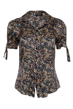 Current Boutique-Sonia Fortuna - Floral Short Sleeve Silk Blend Button Down Shirt Sz 8 Black Silk Blouse, Sweet Top, Sleeve Cuff, Floral Short, Black Silk, Designer Collection, Silk Blouse, Cropped Jeans, Shirts Tops