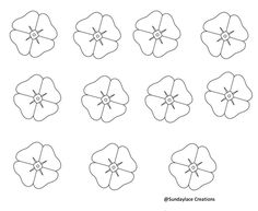 six different flower shapes in black and white