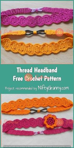 three crochet headbands are shown with the text, free crochet pattern