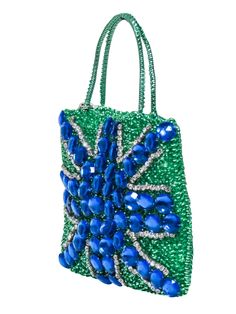 Introducing the Anteprima green coil bag - designed to add some razzle-dazzle to your vacation style! This mini handbag features a vibrant green coil design and a blue jewel flag with rhinestone trim. Perfect for a European escape, pair it with a slip dress and mule heels for a chic and playful look. Stretch coil material Beaded and jeweled front Top handles Height 7.5" Width 9.5" Depth 0.75" Strap drop 4.5" Coil Design, Mule Heels, Razzle Dazzle, Mini Handbag, Rhinestone Trim, Mini Handbags, Vacation Style, Vibrant Green, Mule