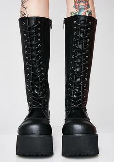 Demonia Stomp You Out Platform Boots | Dolls Kill Shoes Platform Boots, Leather Platform Boots, Fuzzy Boots, Pointed Boots, Demonia Shoes, Sequin Boots, Boots Combat, Black Platform Boots, Vegan Boots