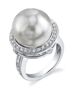 South Sea Pearl & Diamond Bella Ring White Pearl Drop Ring For Formal Occasions, Formal White Diamond Ring With Pearl Drop, Formal White Pearl Ring With High Luster, Formal Silver Pearl Ring With High Luster, Formal High Luster Silver Pearl Ring, White Gold Pearl Ring, Stunning Rings, Pearl Rings, Gold Pearl Ring