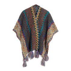 Vintage Ethnic Style Rainbow Knitted Shawl WomenSize: 135cmx110cm    Fabric: acrylic + mohair   weight: About: 420g Luxury Multicolor Shawl With Pallu, Luxury Multicolor Poncho, Simple Outer, Winter Cloak, Winter Knit Scarf, Knitting Poncho, Winter Plaid, Women Scarf, Poncho Style