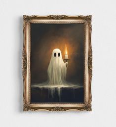 a painting of a ghost holding a lit candle